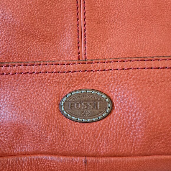 Fossil Explorer Orange Leather Foldover Crossbody Tote Shoulder Bag - Picture 12 of 14